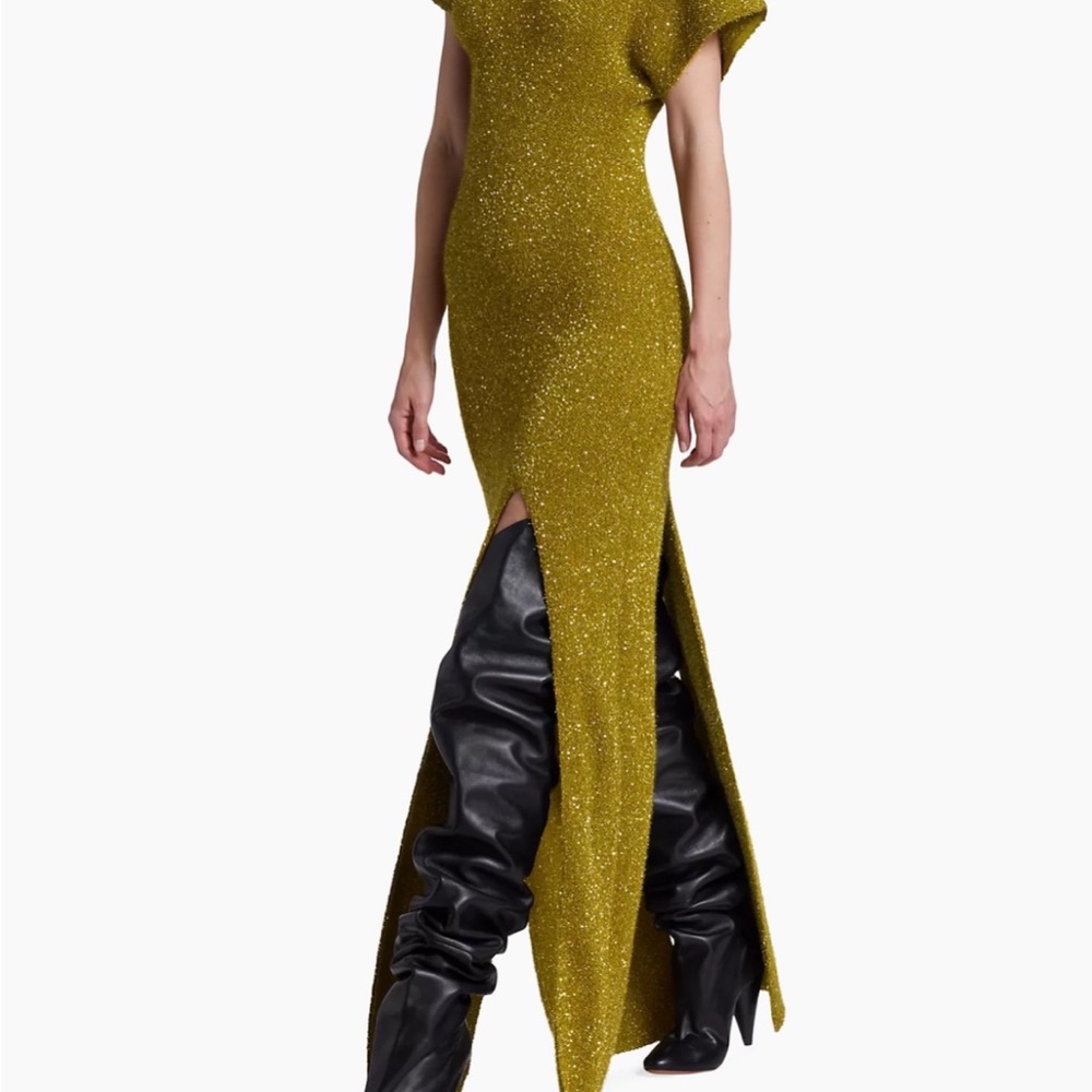 Proenza Schouler Sparkling Mustard Green dress with slits - Picture 4 of 4